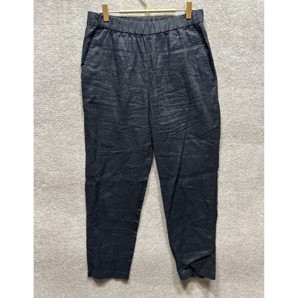 Women's Eileen Fisher 100% Organic Linen Trouser Pants Size XS Black EUC HR HW
